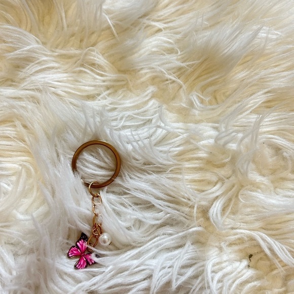 Gold Keychain with Pink Butterfly Charm - Picture 1 of 1